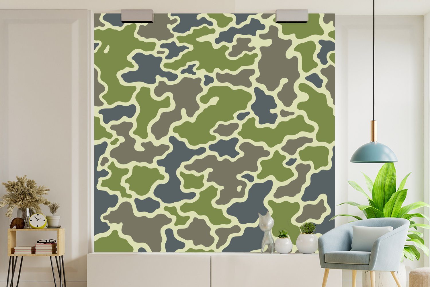 Matt, Camouflage-Muster, (5 Wohnzimmer Fototapete Wandtapete für St), Tapete bedruckt, Vinyl Grünes oder Schlafzimmer, MuchoWow