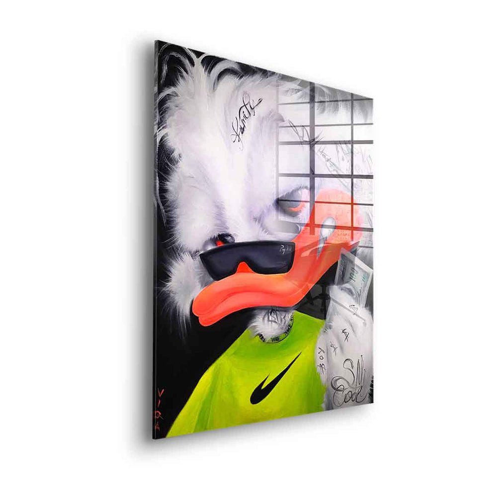 DOTCOMCANVAS® Acrylglasbild Poser Duck - Acrylglas, Acrylglasbild Poser Duck Comic Cartoon Ente schwarz weiß
