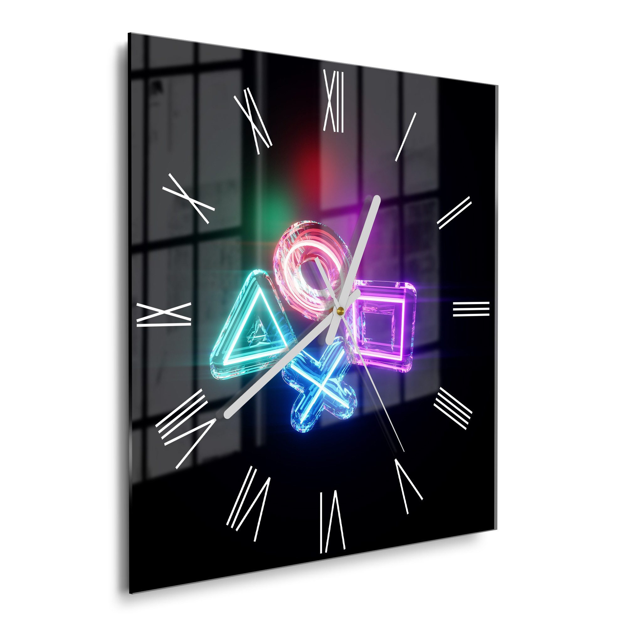 DEQORI Wanduhr 'Neon Gaming Symbole' (Glas günstig online kaufen