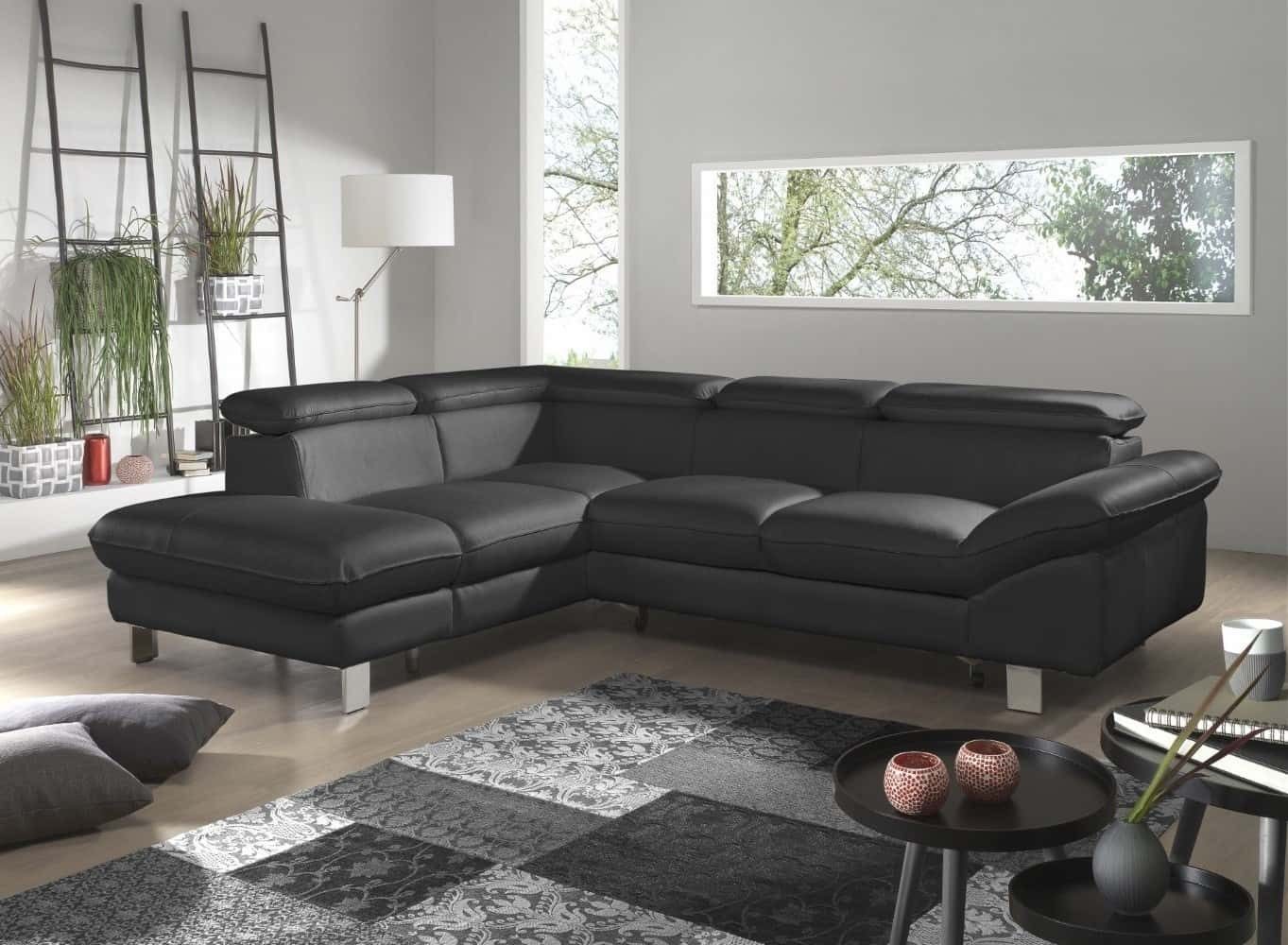 COTTA Ecksofa Driver Echtleder Pampas Madras, Bettkasten, Schlaffunktion, Verstellbare Kopflehnen