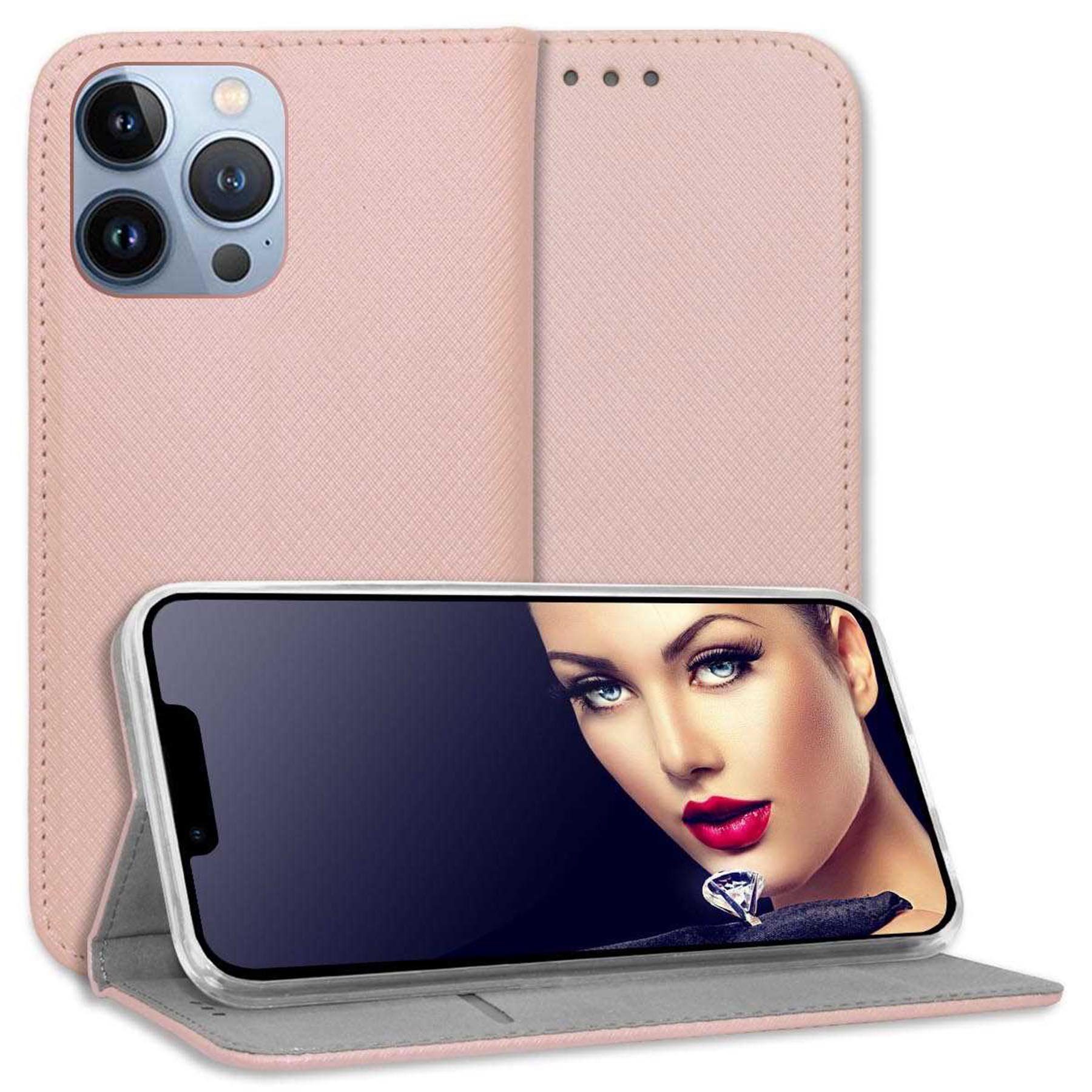 mtb more energy Smartphone-Hülle Smart Magnet für Apple iPhone 13 Pro Max, Rosegold, Bookstyle Klapphülle Cover Wallet Case aus Kunstleder