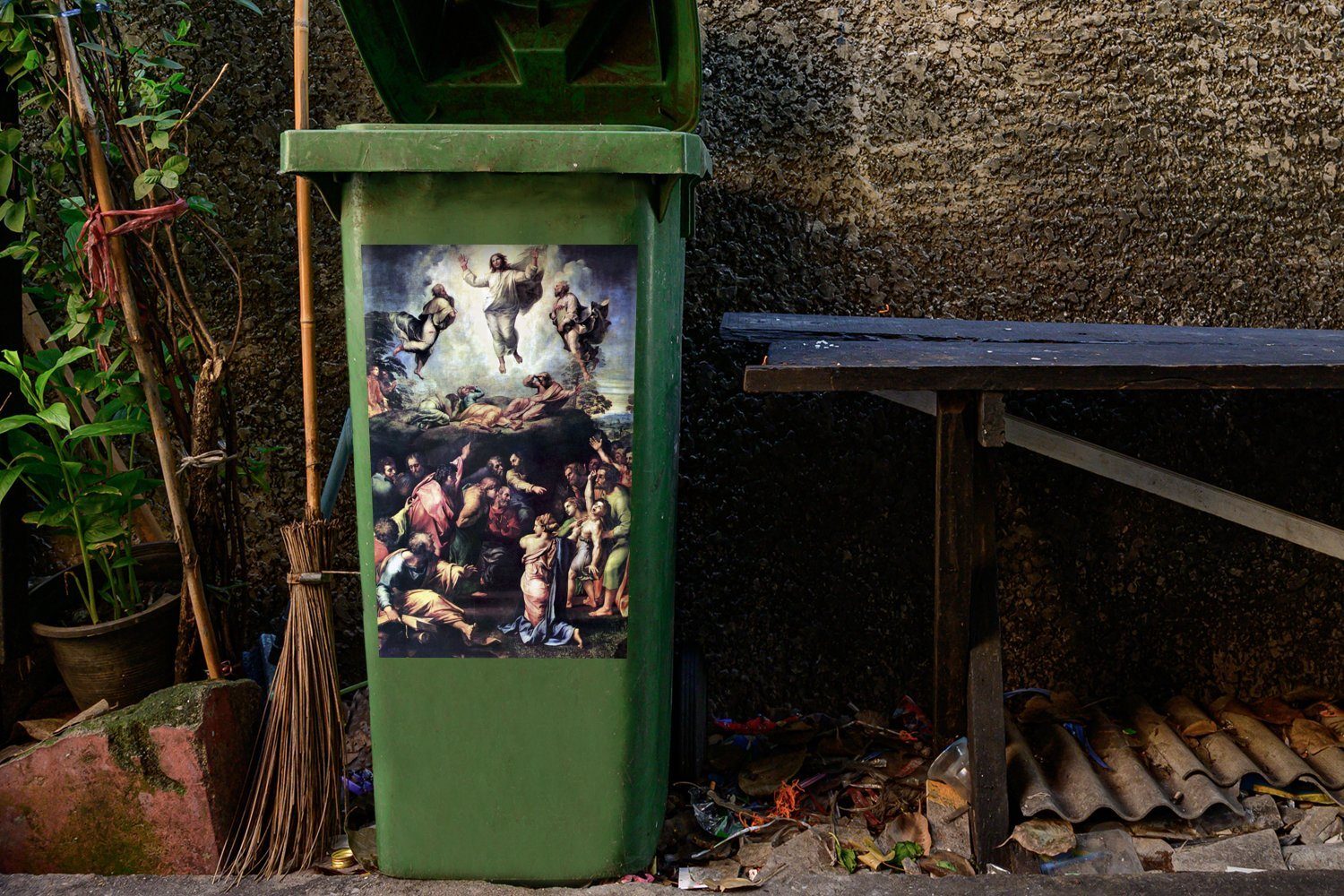 St), Raphael Abfalbehälter Verklärung - (1 Wandsticker Mülleimer-aufkleber, MuchoWow Container, Raffaello Mülltonne, Sticker,