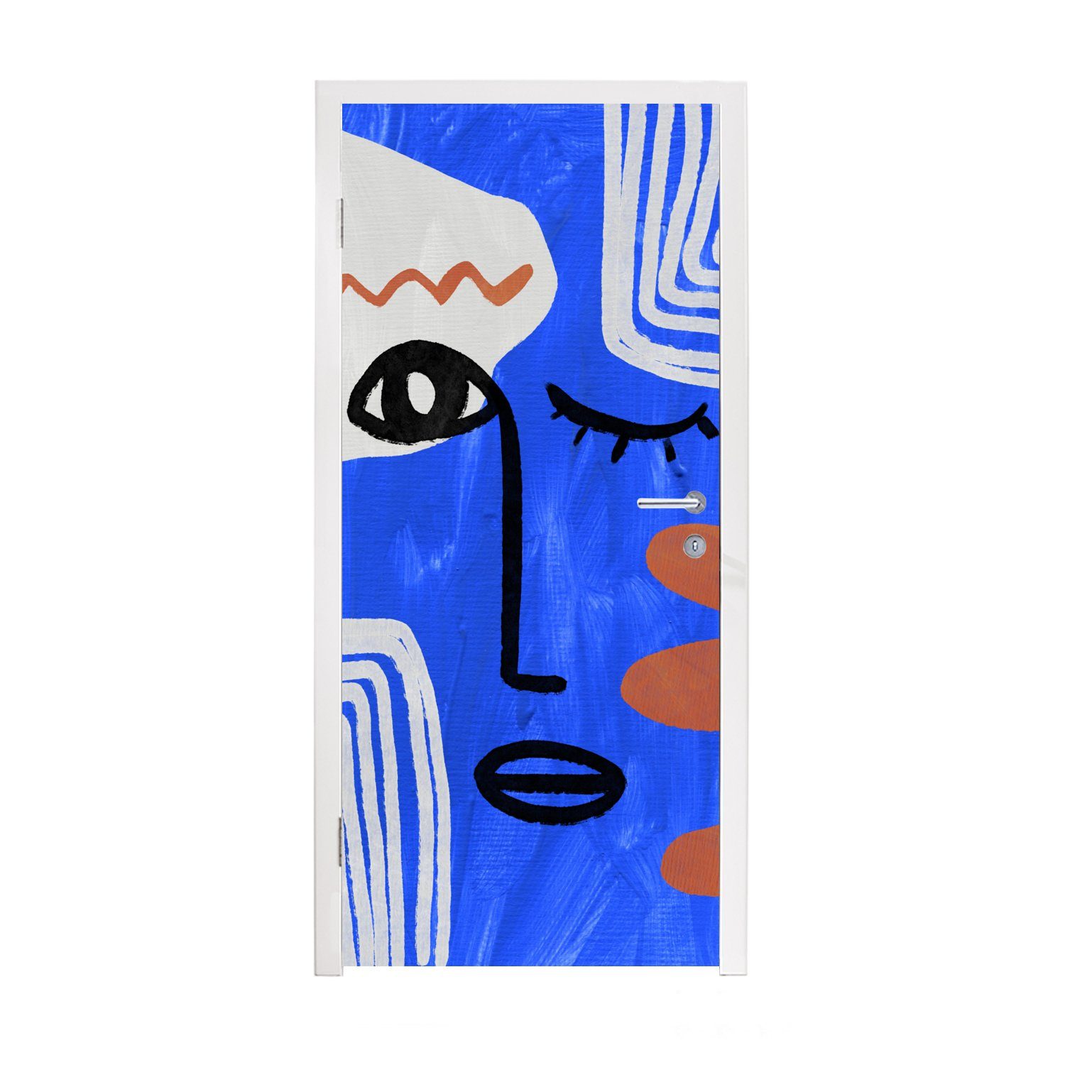 MuchoWow Türtapete Gesicht - Blau - Abstrakt, Matt, bedruckt, (1 St), Fototapete für Tür, Türaufkleber, 75x205 cm