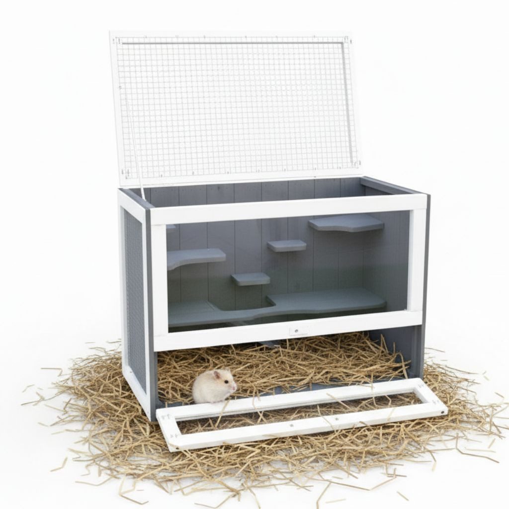 Mucola Kleintierkäfig Nagerkäfig Kleintierstall Mäusekäfig Holz Hamsterkäfig, Frontscheiben aus Plexiglas, aufklappbaren Deckel