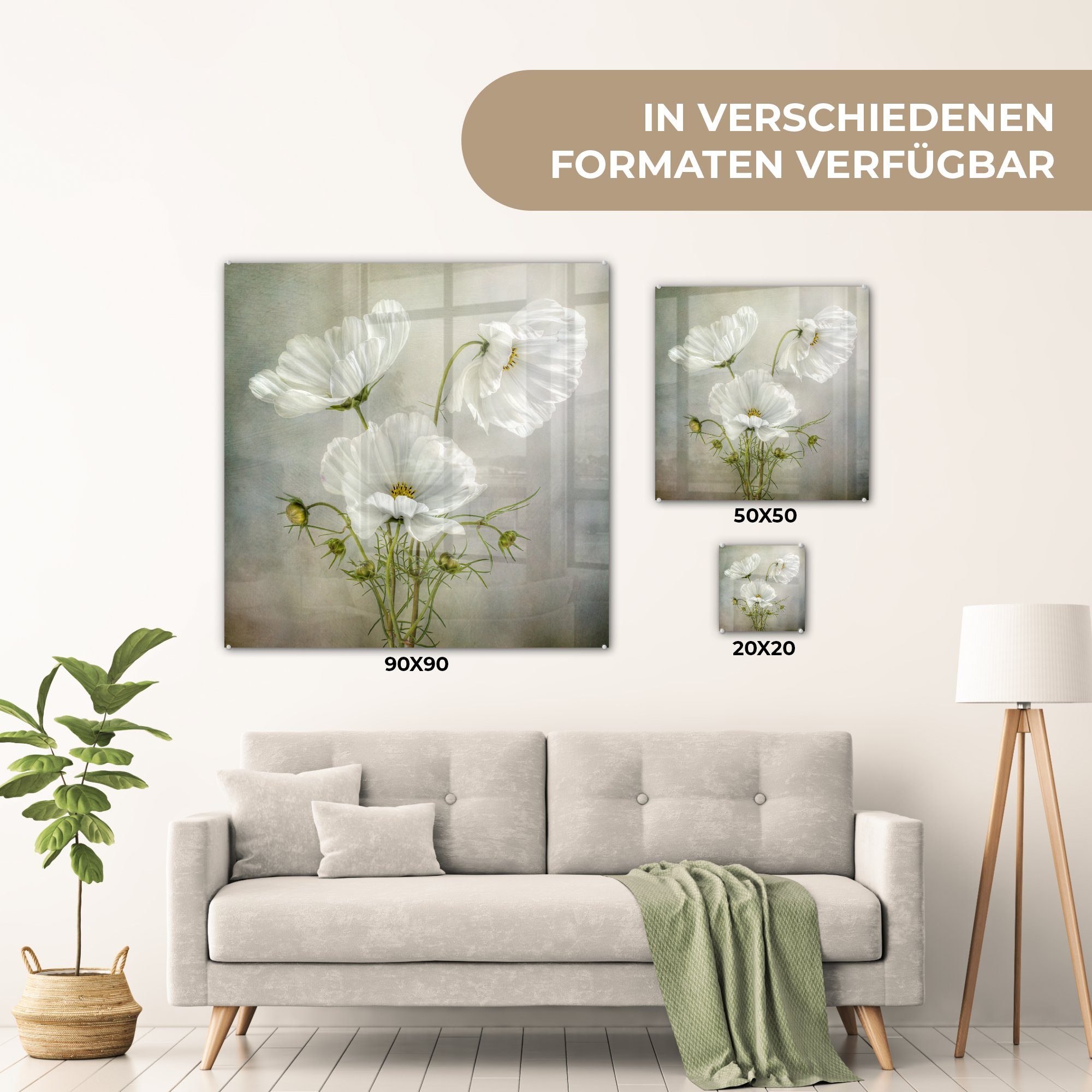 Weiß Bilder Botanisch, Foto auf Acrylglasbild - Mohn Wanddekoration - MuchoWow - Blumen - - Stillleben Glas - auf Wandbild Glas Glasbilder St), - (1