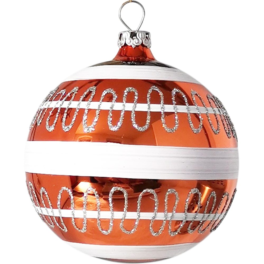 Schatzhauser Weihnachtsbaumkugel (1 Ø8cm Christbaumkugel mundgeblasen, St), orange Welle, handbemalt