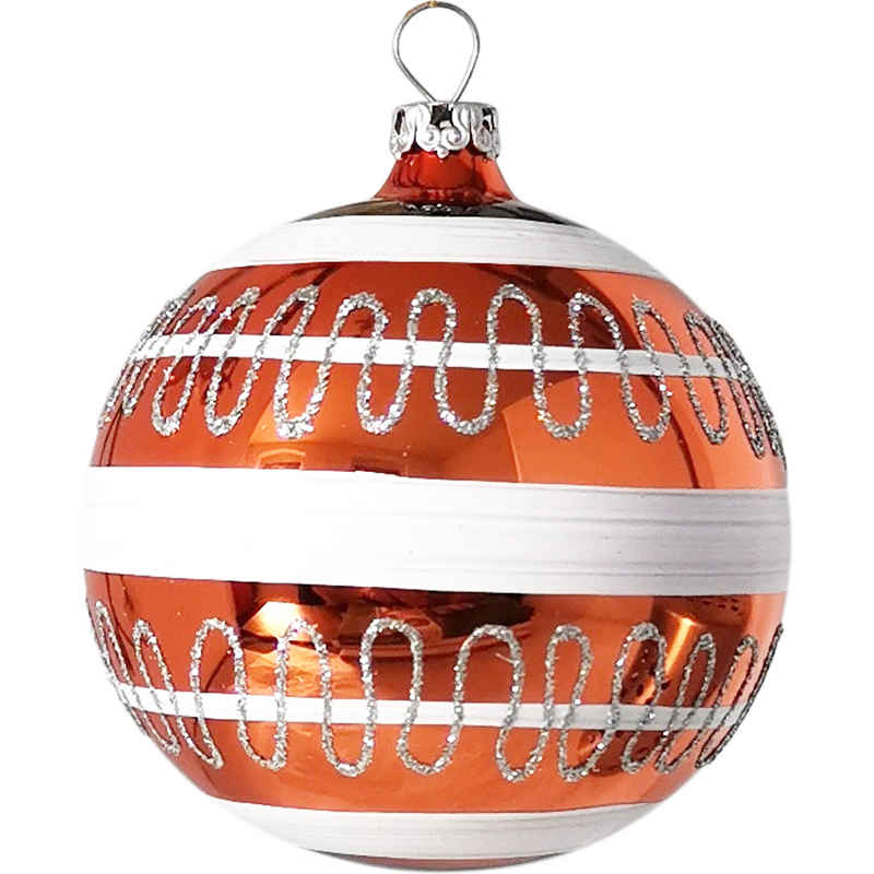 Schatzhauser Weihnachtsbaumkugel Christbaumkugel Welle, orange Ø8cm (1 St), mundgeblasen, handbemalt