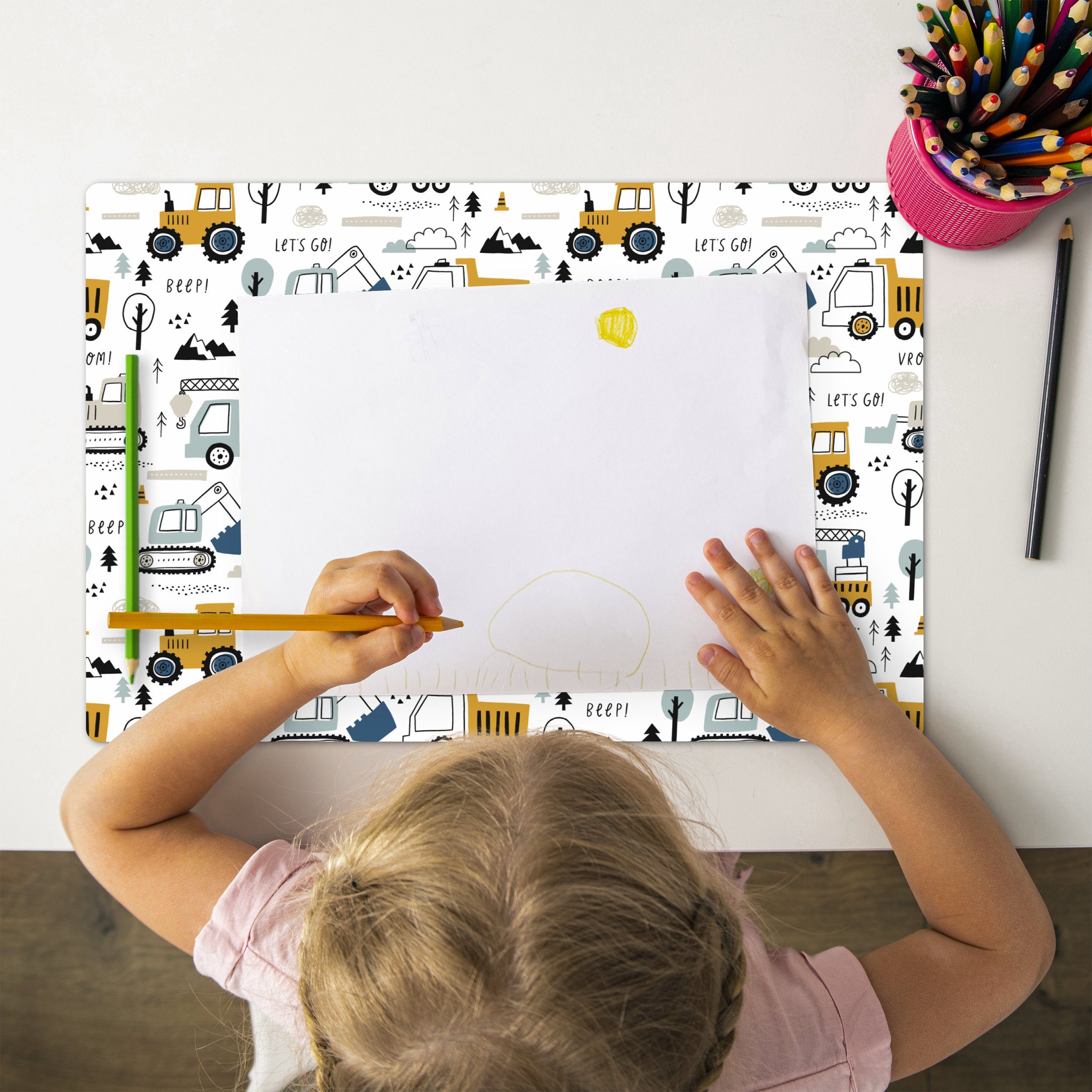 MuchoWow Platzset Fahrzeuge - Kinder - Bagger - Traktor, (1-St), Kinder-Arb günstig online kaufen