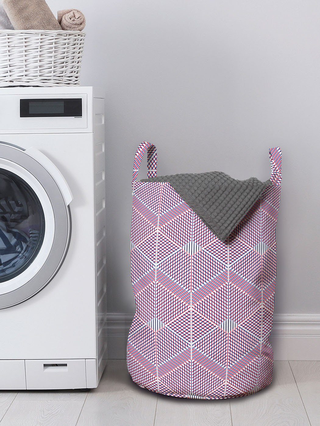 Griffen Linien Waschsalons, Geometrisch diagonalen Kordelzugverschluss Wäschesäckchen von Wiederholen Abakuhaus für mit Wäschekorb