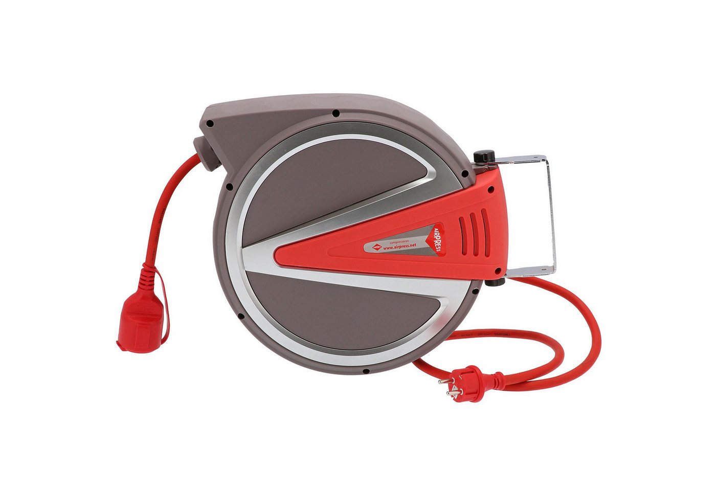 Thumbnail - Airpress Federzug Kabel Aufroller 15 m 3 x 2,5mm² IP44 230 Volt Typ 76576 Kabeltrommel (Kabellänge 15 m, 1 m Anschlusska...