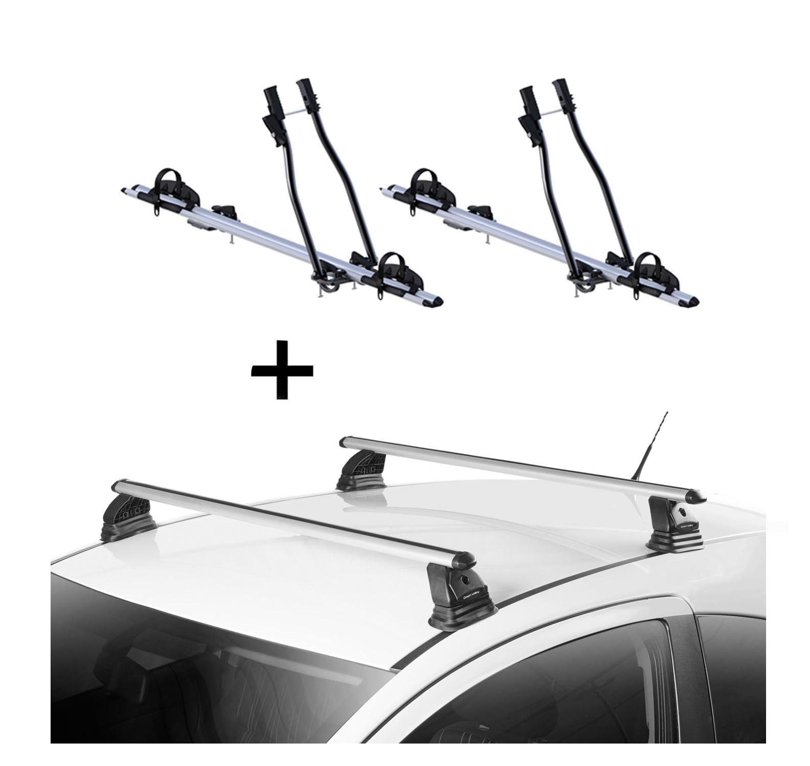 VDP Dachträger, 2x Fahrradträger SAGITTAR + Dachträger VDP EVO ALU kompatibel mit Volkswagen Caddy IV 3-5 Türer ab 2015