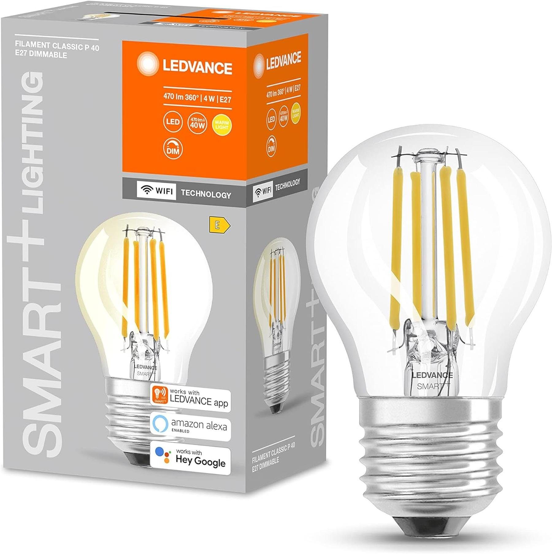 App-Steuerung E27 LED-Leuchtmittel Dimmbar, Energiesparend, Wifi Tropfenform 4W, mini E27, warmweiß Warmweiss, Smart Ledvance Lampe Glühbirne