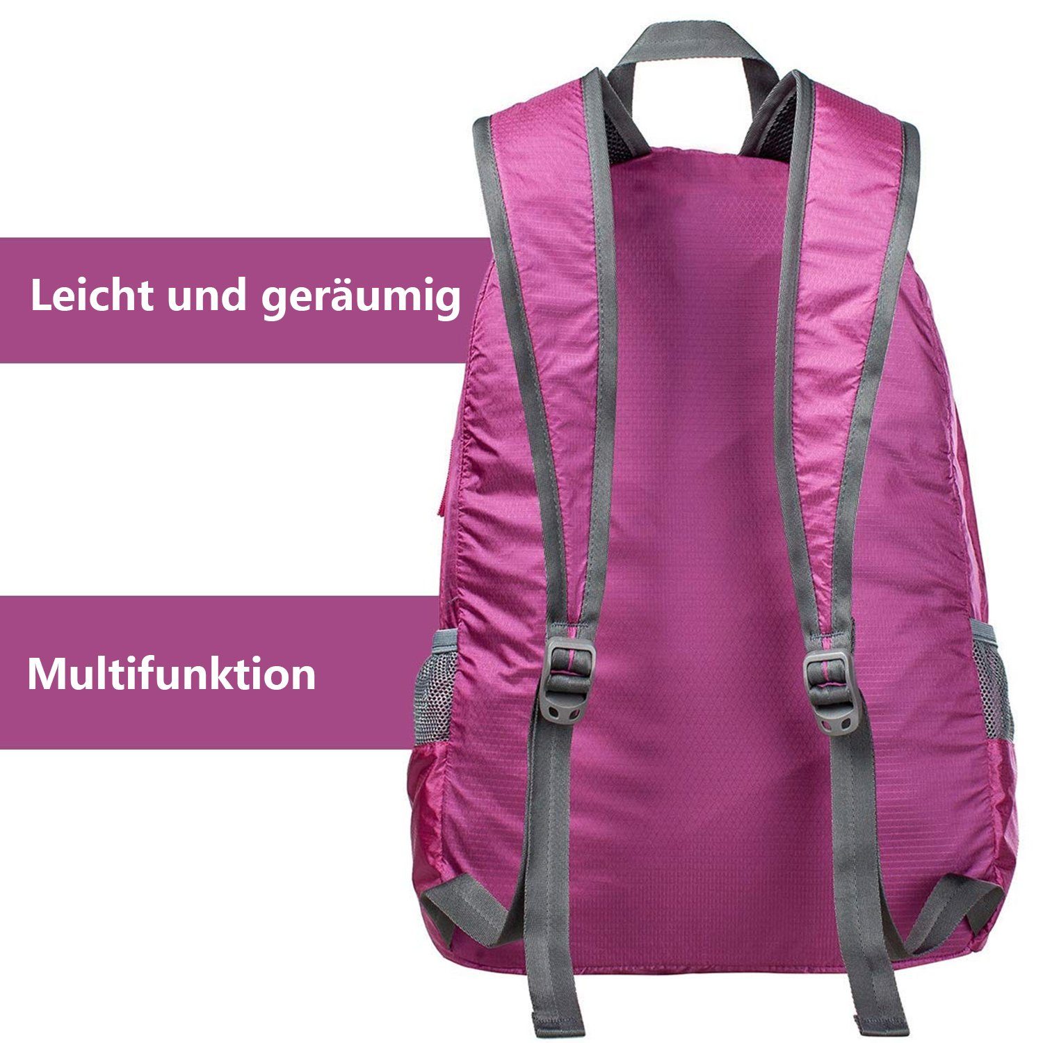 G4Free Freizeitrucksack, 20L Wanderrucksack Rosa Ultraleichter Faltbarer Daypack