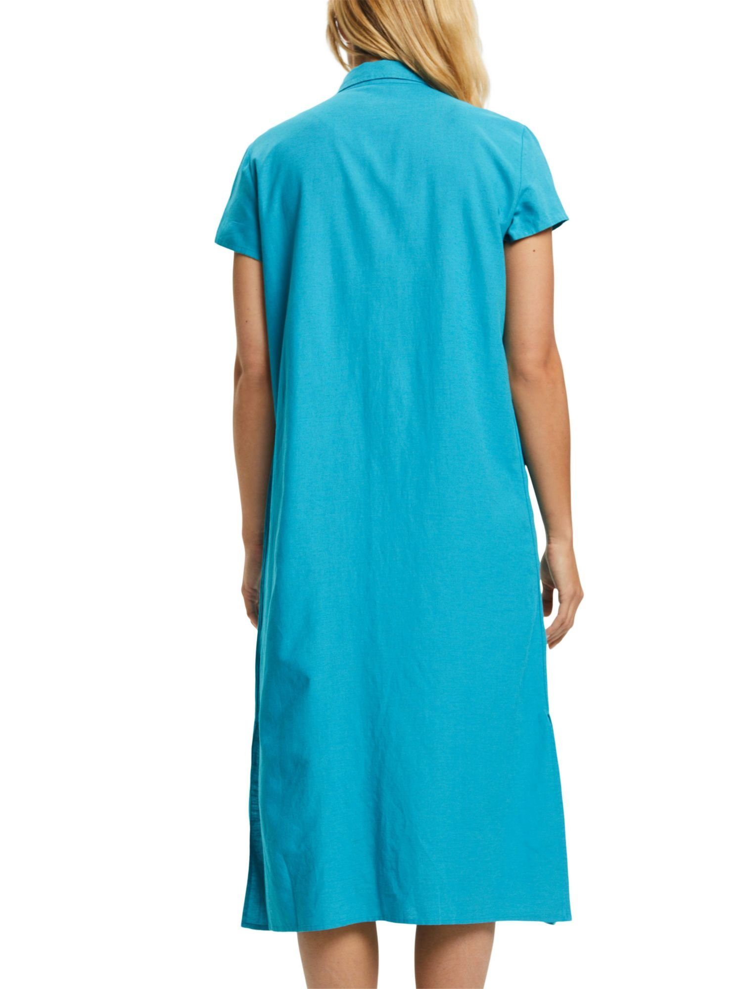 Blusenkleid Leinen Esprit Strandkleid mit TEAL BLUE