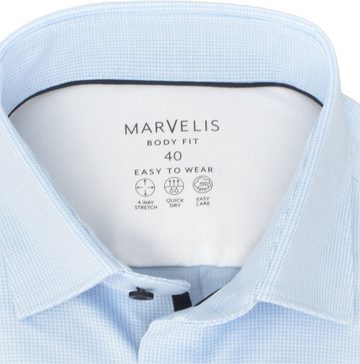 MARVELIS Businesshemd Easy To Wear Hemd - Body Fit - Langarm - Struktur - Hellblau 4-Wege-Stretch