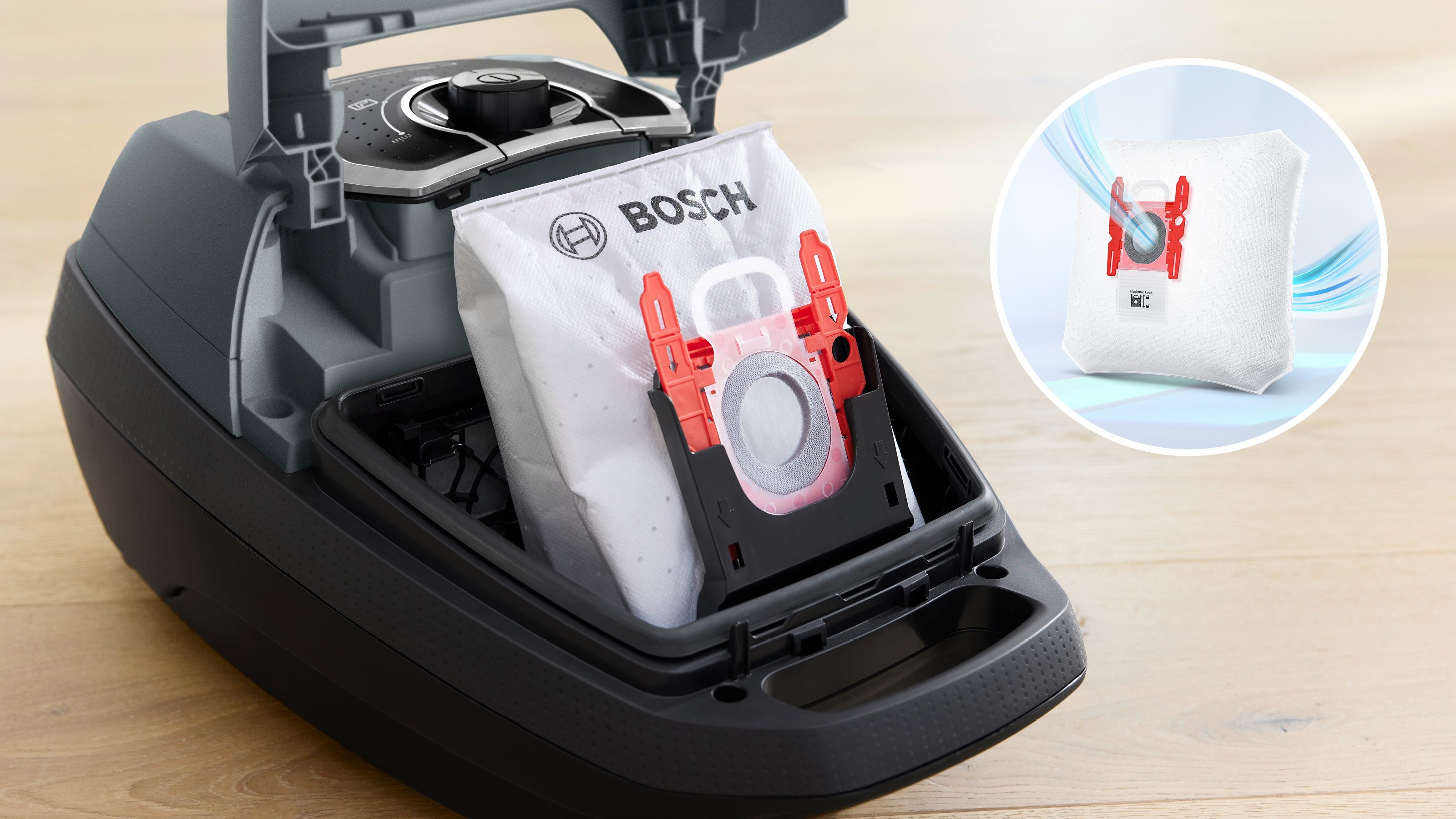 BOSCH Bodenstaubsauger Serie 8 BGL75X1PRQ, für Allergiker, 10 Jahre Motorgarantie, leise, 750 W, mit Beutel, Hygiene-Filter, Hartbodendüse, XXL-Polsterdüse, langes Kabel, grau