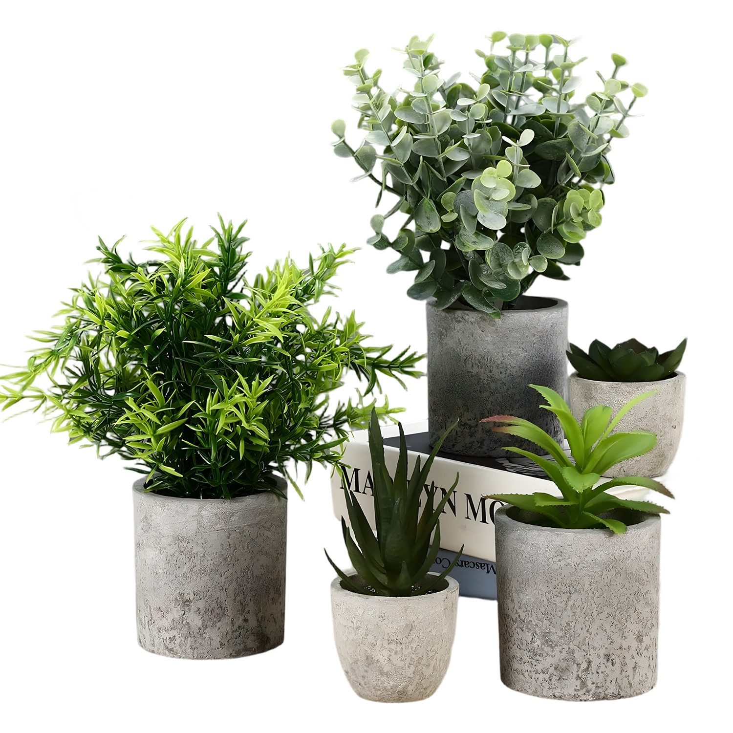 Kunstpflanze Deko Wohnzimmer 5er-Set Mini Kunstpflanzen Pflegeleicht, AKKEE, Geeignet für Wohnzimmer, Schlafzimmer, Büros, Arbeitszimmer und Cafés.