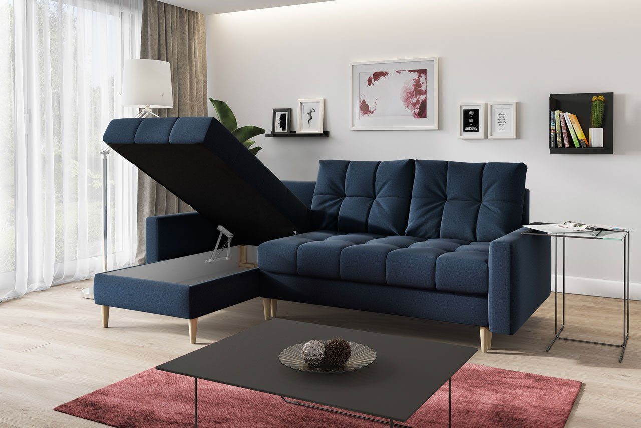 Bettkasten Marineblau Ecksofa Scandi, MKS MÖBEL Schlaffunktion, Polstersofa mit mit