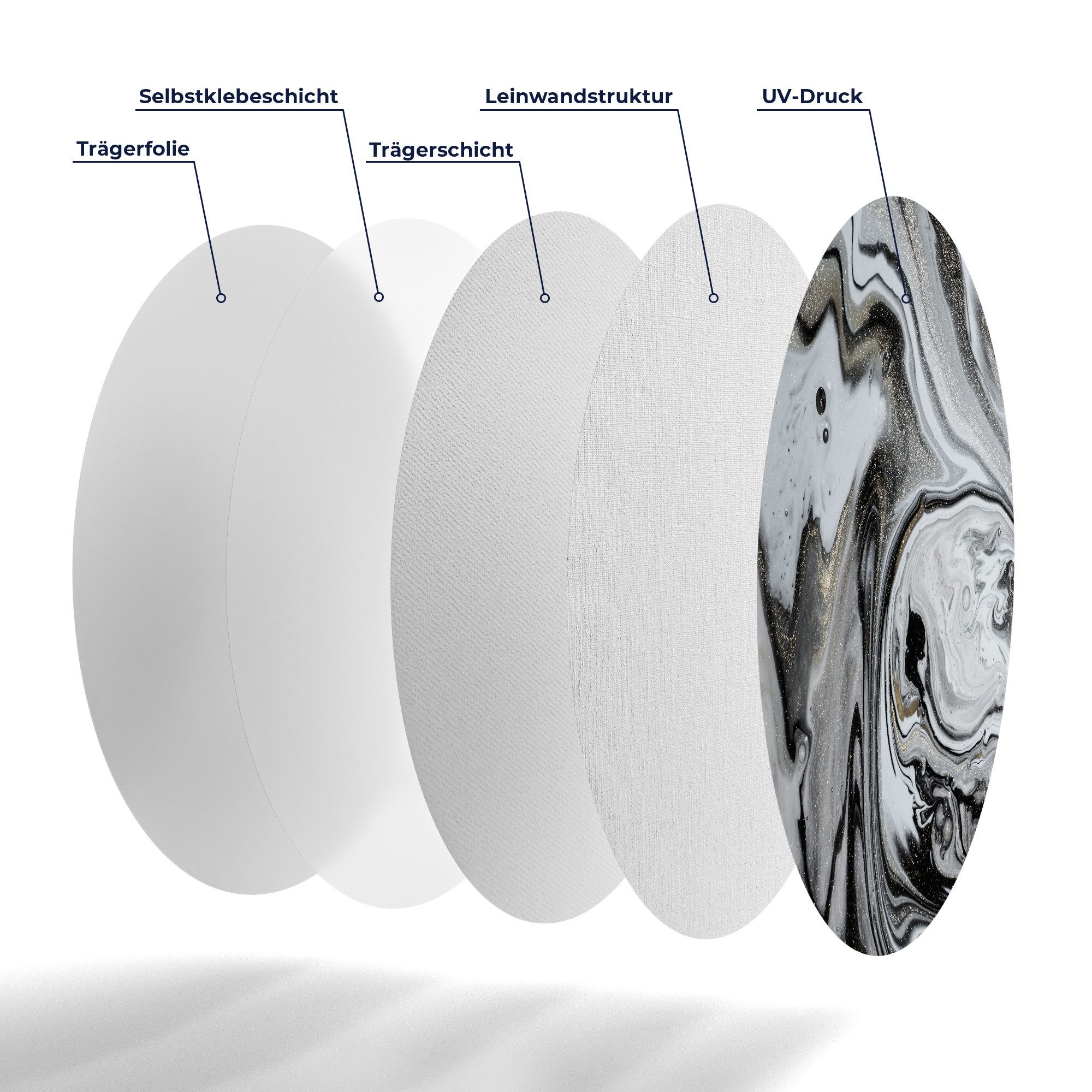 DEQORI Fototapete 'Aufwendiger Marmordekor', Rund, matte Leinwandstruktur, bedruckt, (1 St), selbstklebend Wandtattoo Motiv Wandtapete Wand Sticker Bild Tapete