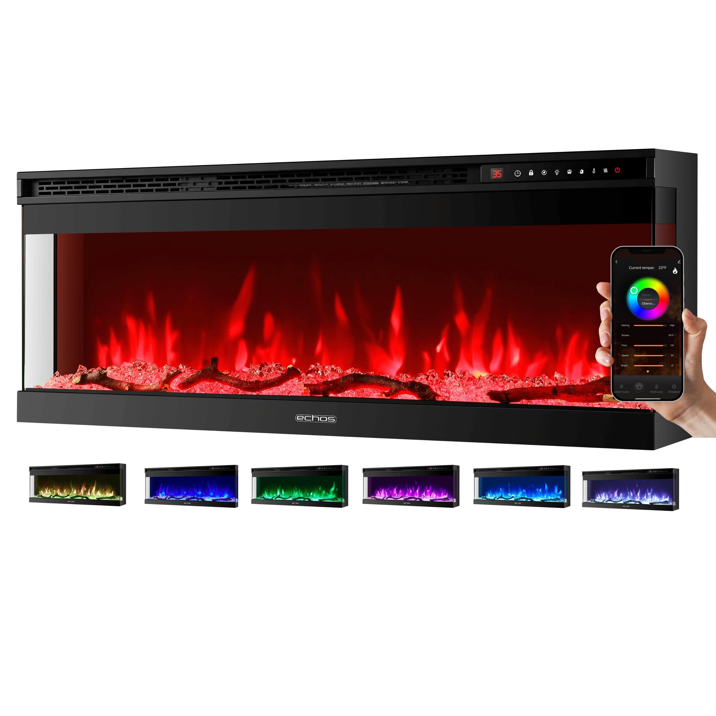 echos Elektrokamin WiFi Eco-3510, 13 realistische Flammeneffekte, Smart Life APP, Wandmontage, Timer