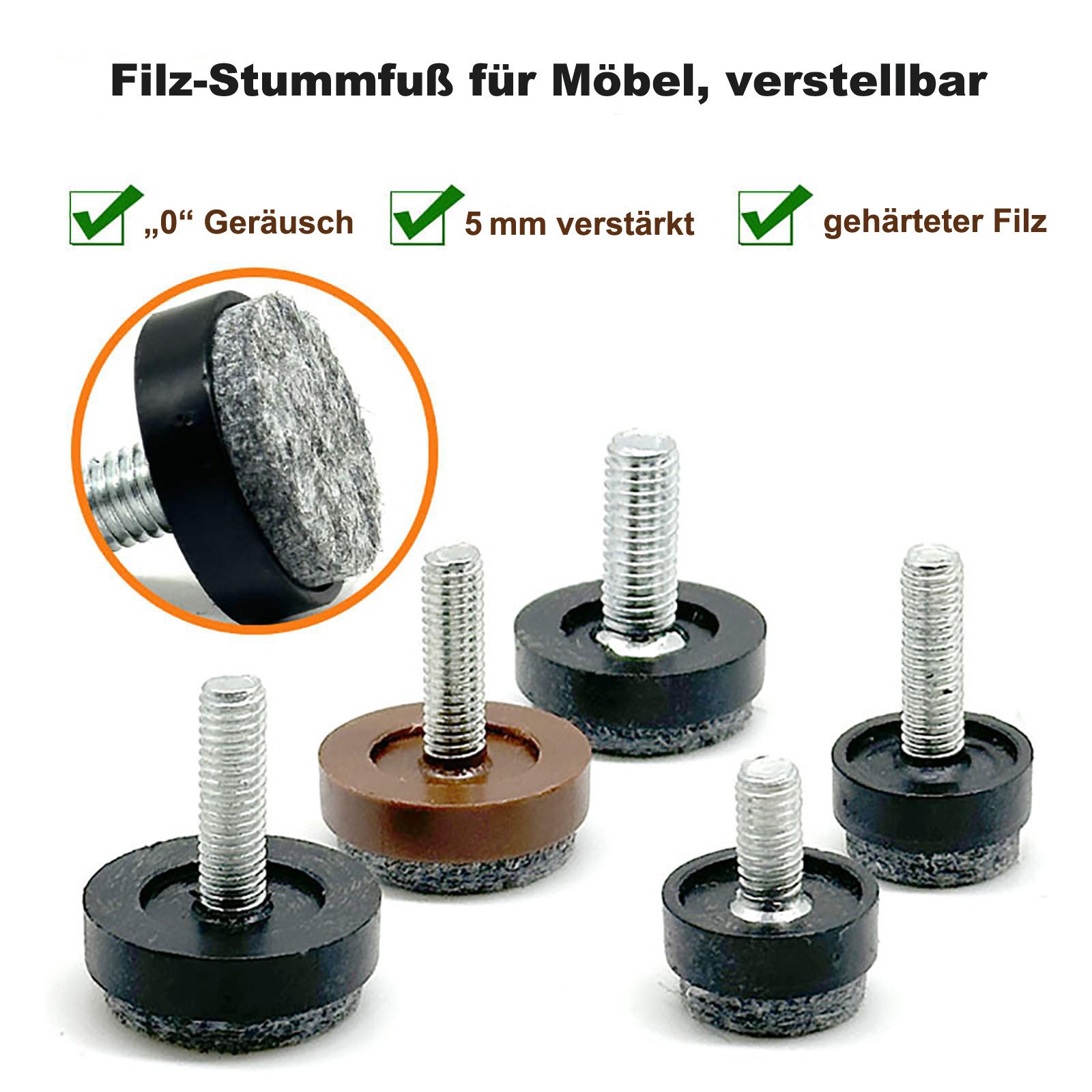 Agger Stuhlsocke 8er-Set verstellbare Filz-Möbelfüße – rutschfest, (8 St), für Tisch, Stuhl & Schrank, M6/M8, Bodenschutz