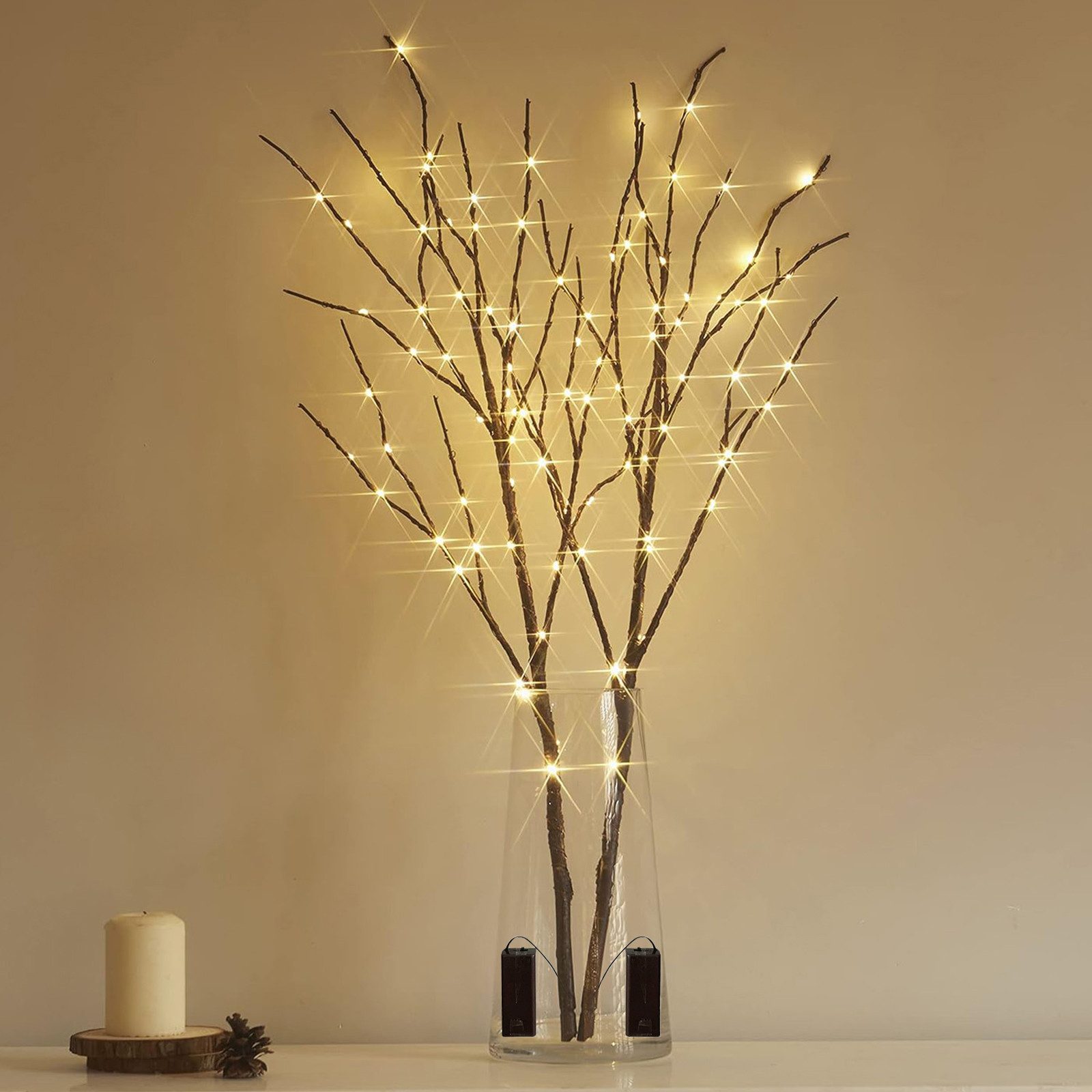 MUPOO LED-Leuchtzweig LED Leuchtzweig LED-Dekolicht Batteriebetrieben Künstliche Zweige 70cm, Warmweiß Weihnachten Dekoration für Vase, Zimmer