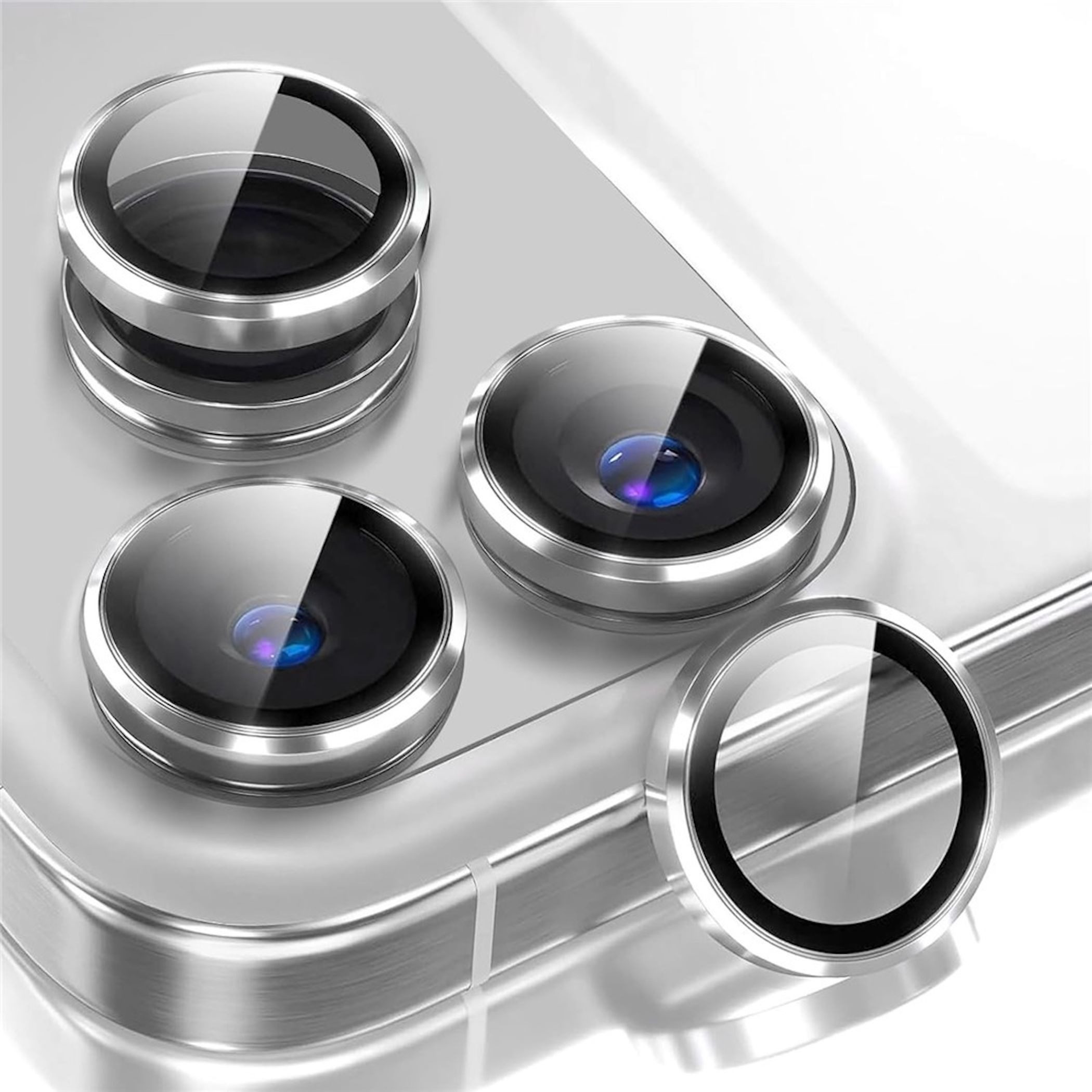 Wigento Kameraschutzglas Linsenglas für Apple iPhone 18 Pro Max Aluminium Ring 9H Silber für Apple iPhone 18 Pro Max, Anti-Fingerprint, hohe Lichtdurchlässigkeit, kratzfest