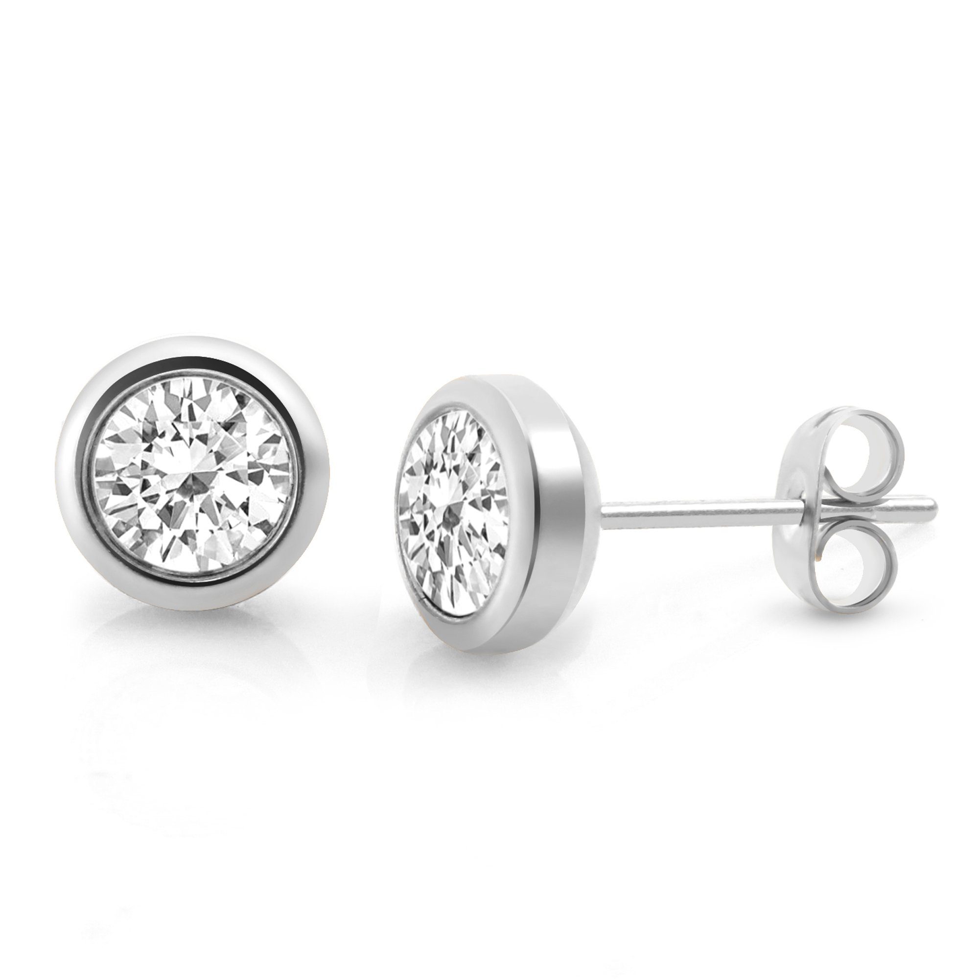 Zeeme Paar Ohrstecker Edelstahl mit weißem Zirkonia 6mm günstig online kaufen