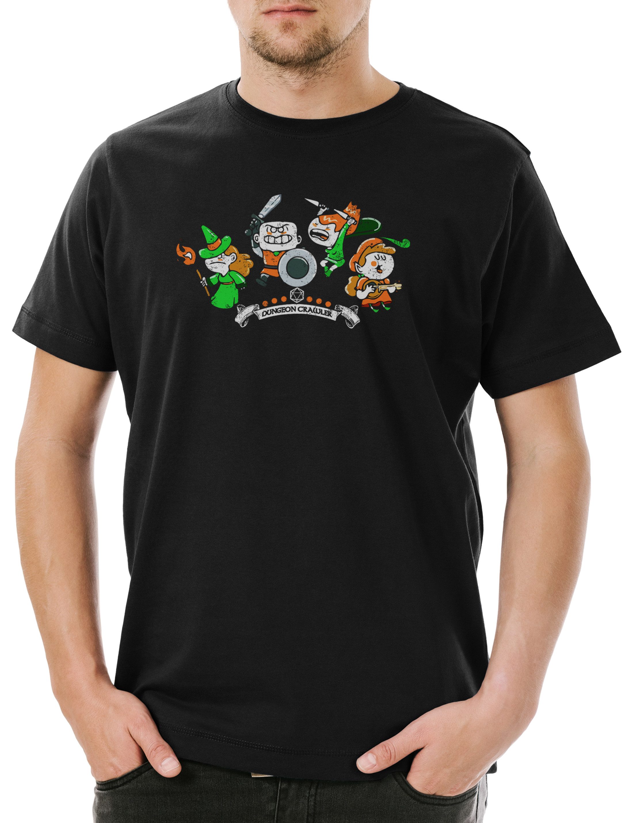 Urban Backwoods Print-Shirt Dungeon Crawler Herren T-Shirt Dungeons Pen RPG Paper Geek Nerd (1-tlg) Dragons Roleplay Rollenspiel Damage