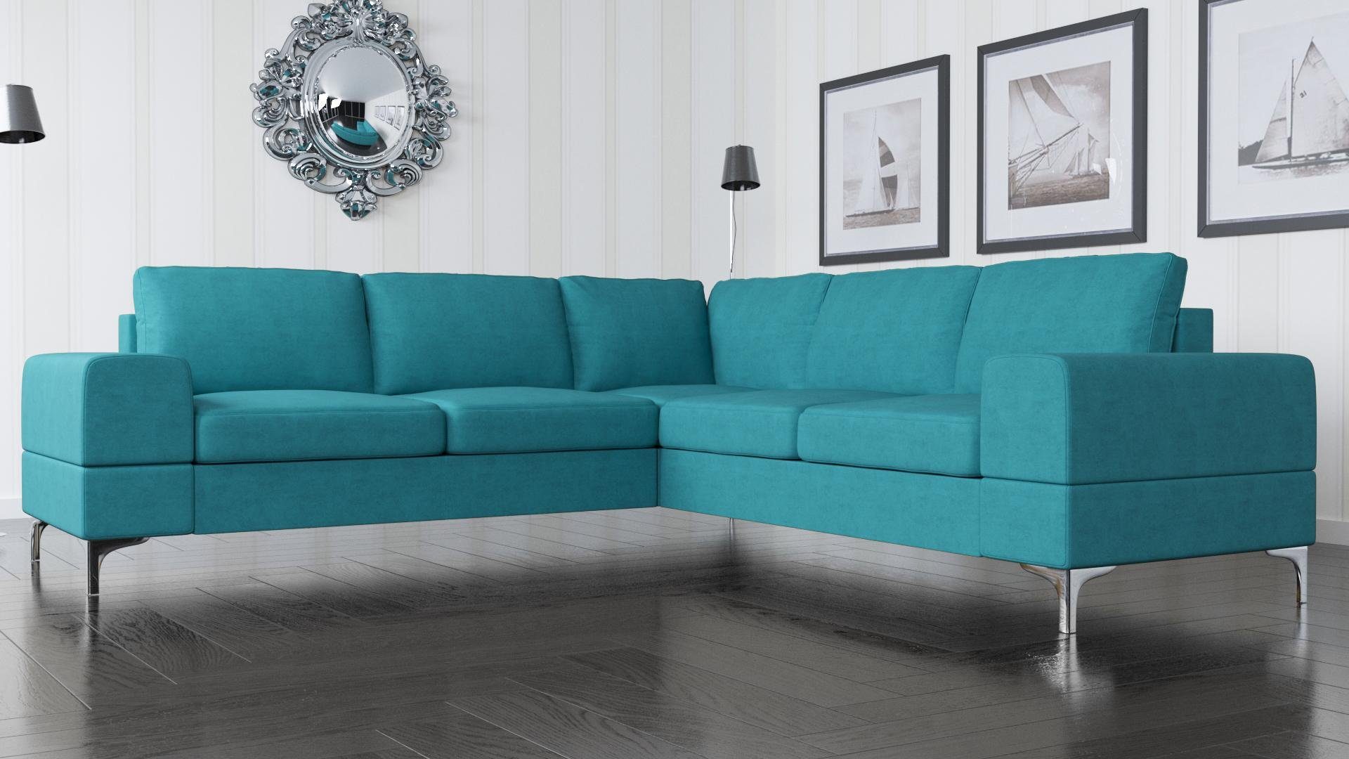 JVmoebel Ecksofa, Couch Ecksofa Textil Wohnzimmer Design Modern L-Form Türkis Möbel Blau