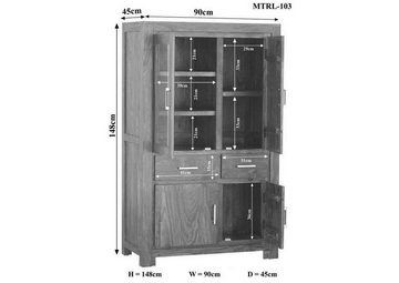 Massivmoebel24 Standvitrine Vitrine Sheesham 90x45x148 grau lackiert METRO POLIS #103