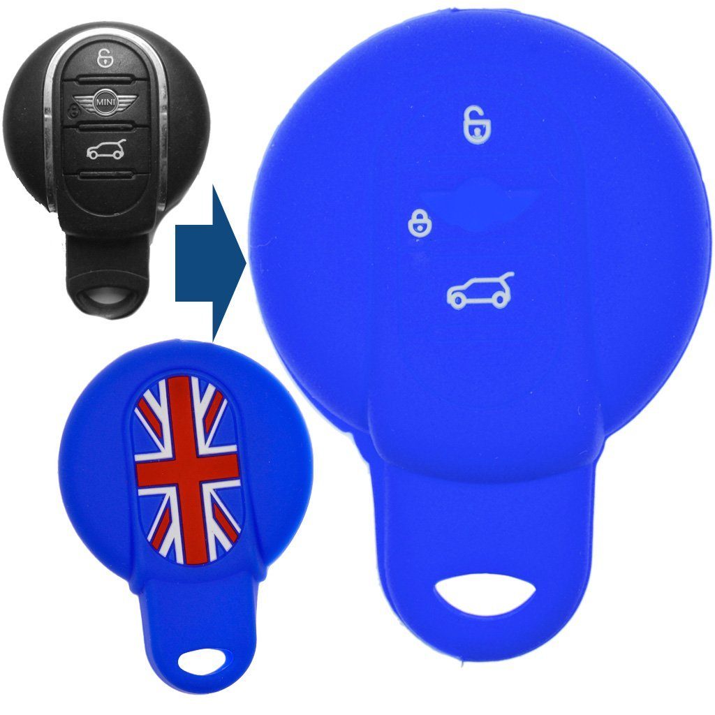 mt-key Schlüsseltasche Autoschlüssel Softcase Silikon Schutzhülle Blau, für  Mini Cooper One Clubman F56 F54 F55 F57 F60 3 Tasten Smartkey