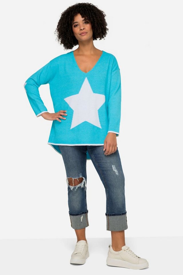 Angel of Style Strickpullover Pullover oversized Sterne V-Ausschnitt  Langarm, eingestrickte Sterne, kein Druck