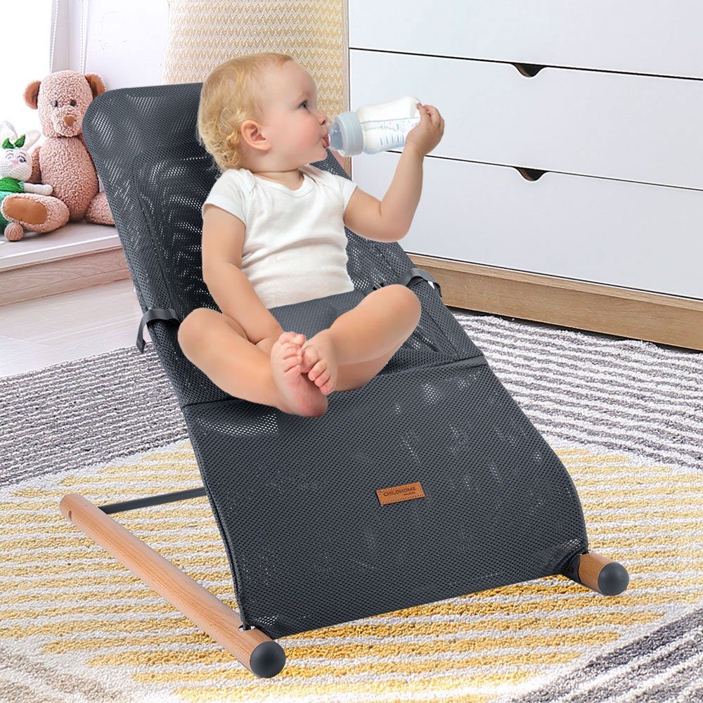 CHILDHOME Babywippe, Babywippe Schaukelstuhl Säugling Babyschaukel Holz Stahl anthrazit