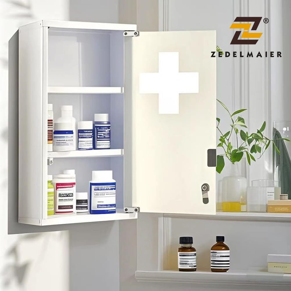 Zedelmaier Medizinschrank Abschließbarer Medizinschrank aus Edelstahl,Medikamentenschrank (YX3001) Magnetverschluss, Kindersicher, abschließbar mit 2 Enden