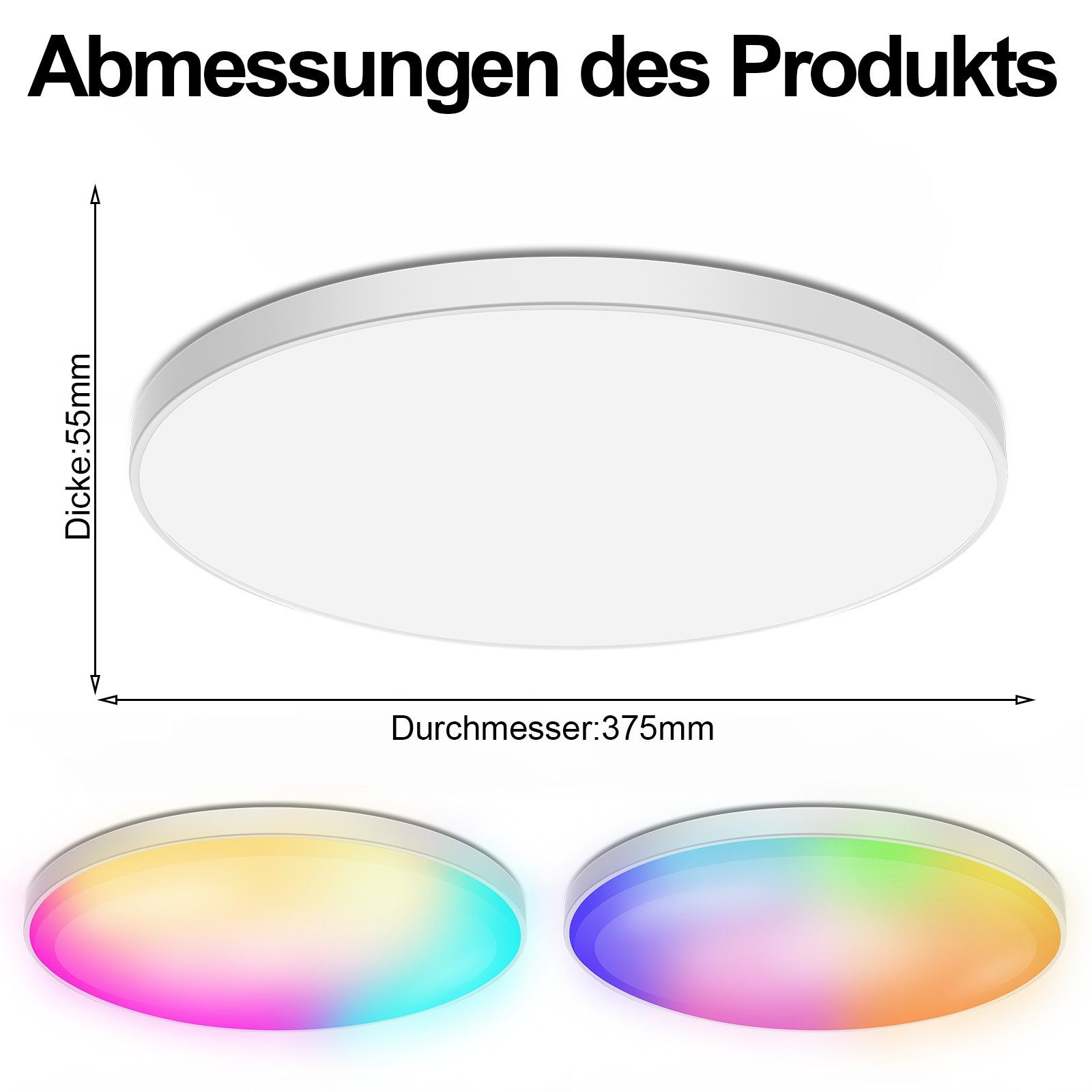 Sunicol Deckenleuchte Smart LED Deckenlampe Farbwechsel, 30W/48W,RGB+CCT, D günstig online kaufen