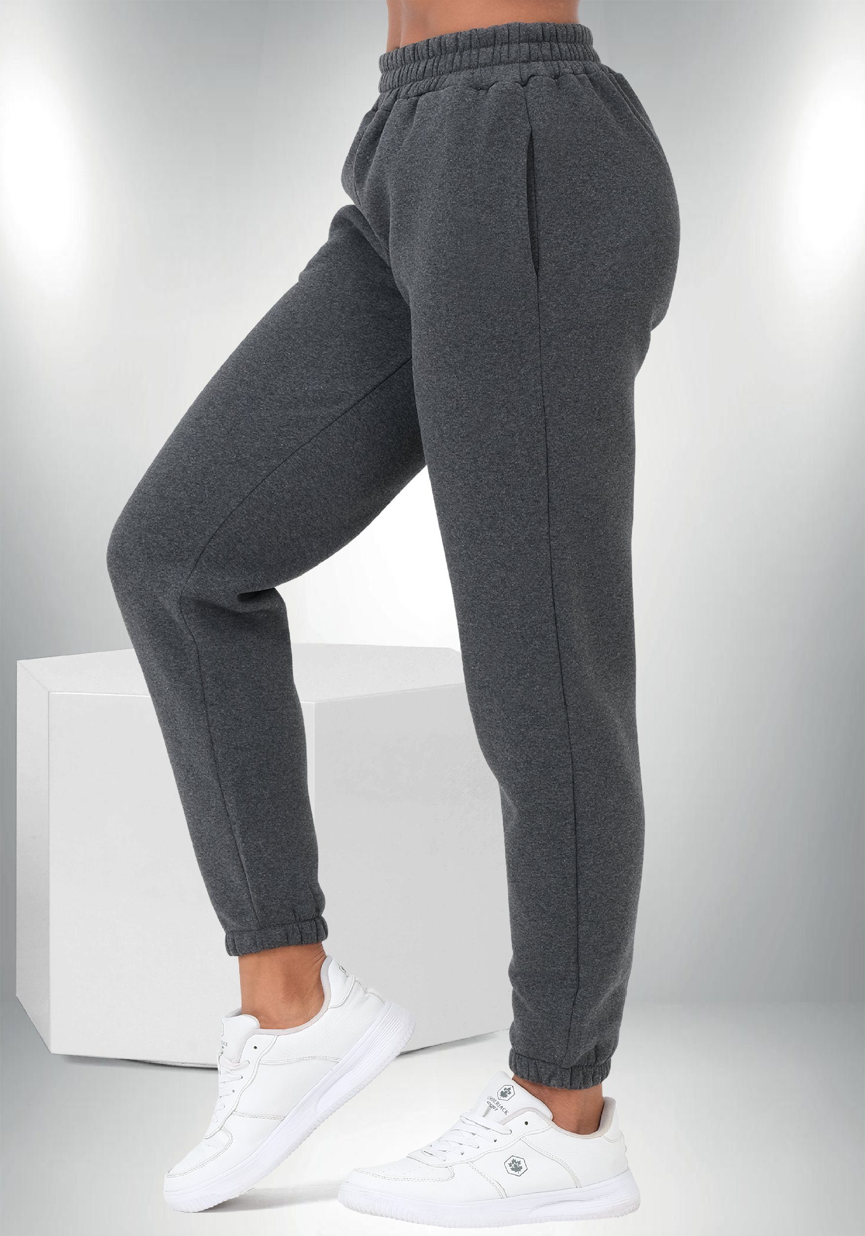 Jogginghose Winter Smith Oekotex Sweathose & Baumwolle, (1-tlg) Damen Fit, Solo Anthrazit Sporthose Loose