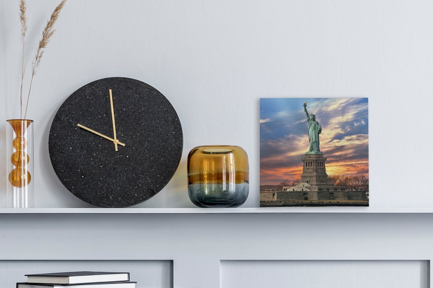 OneMillionCanvasses® Leinwandbild Freiheitsstatue in New York Sonnenuntergang, St), für Wohnzimmer Bilder (1 Leinwand bei Schlafzimmer