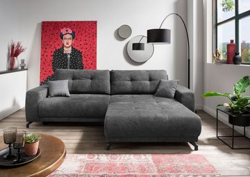 BENFORMATO HOME COLLECTION Sofa MERLIN, Anthrazit, Flachgewebe, elektrische Sitztiefenverstellung, BxHxT 272 x 87 x 174 cm