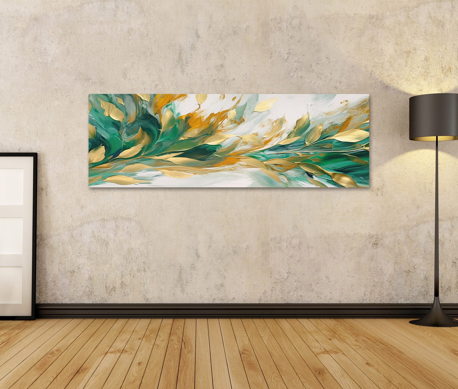 islandburner Leinwandbild Schönes abstraktes Gold Grün Floraldesign Bilder günstig online kaufen