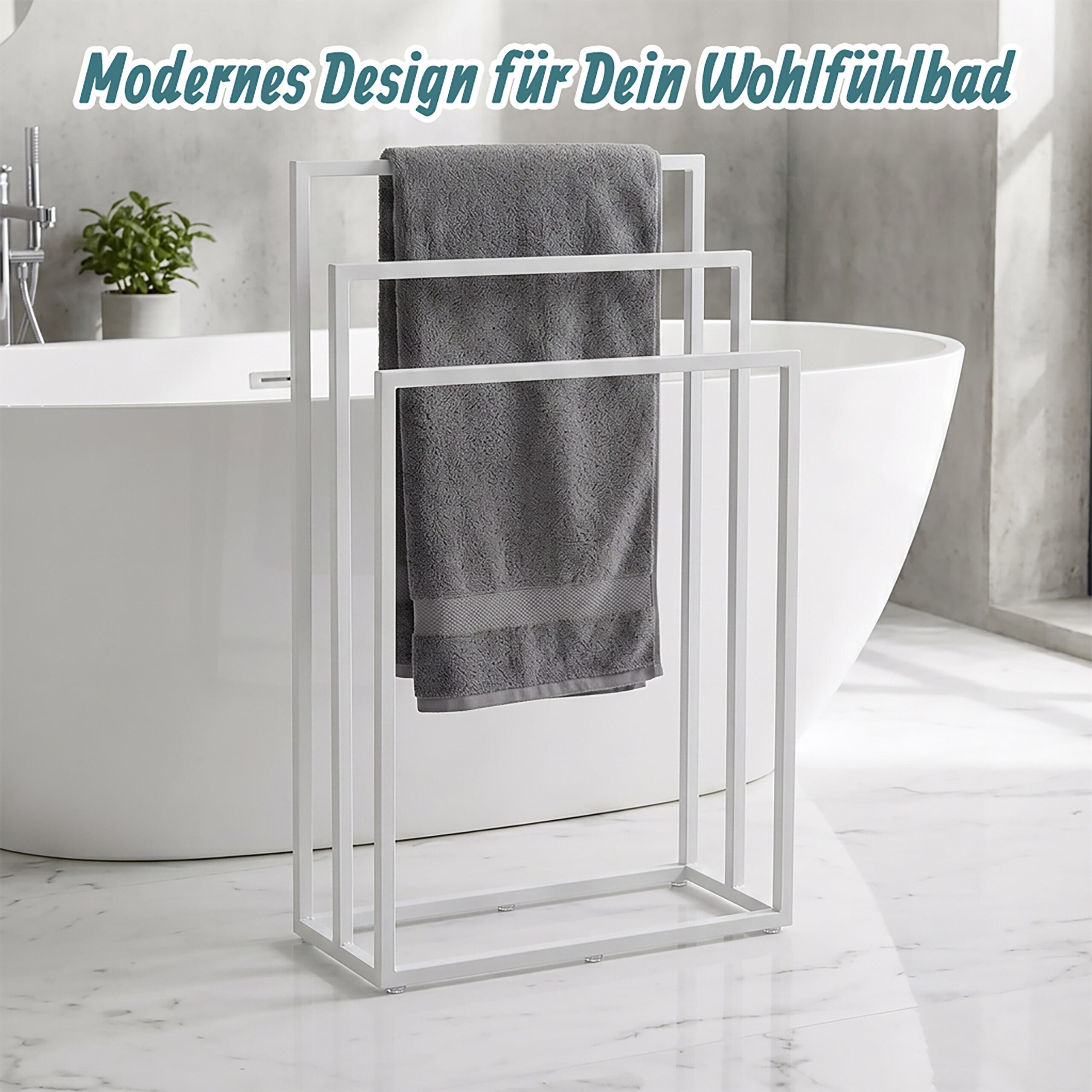 relaxdays Handtuchständer Weißer Handtuchständer 3 Stangen – Bild 3 von 5