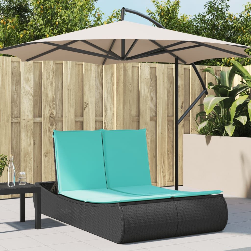vidaXL Gartenliege Doppel-Sonnenliege mit Kissen Schwarz Poly Rattan, 1 St.