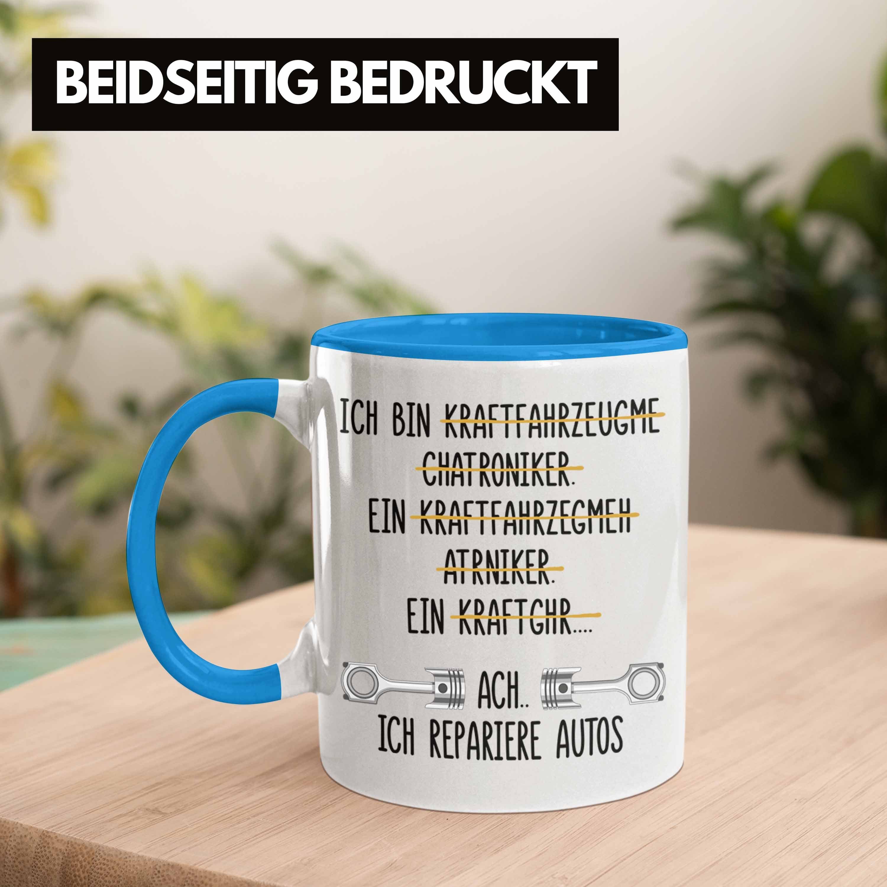 Trendation Tasse Trendation Kaffeetasse Automechaniker Mechaniker mit Spruch Lustig Tasse Blau Werkstatt Geschenkidee - Geschenk KFZ für