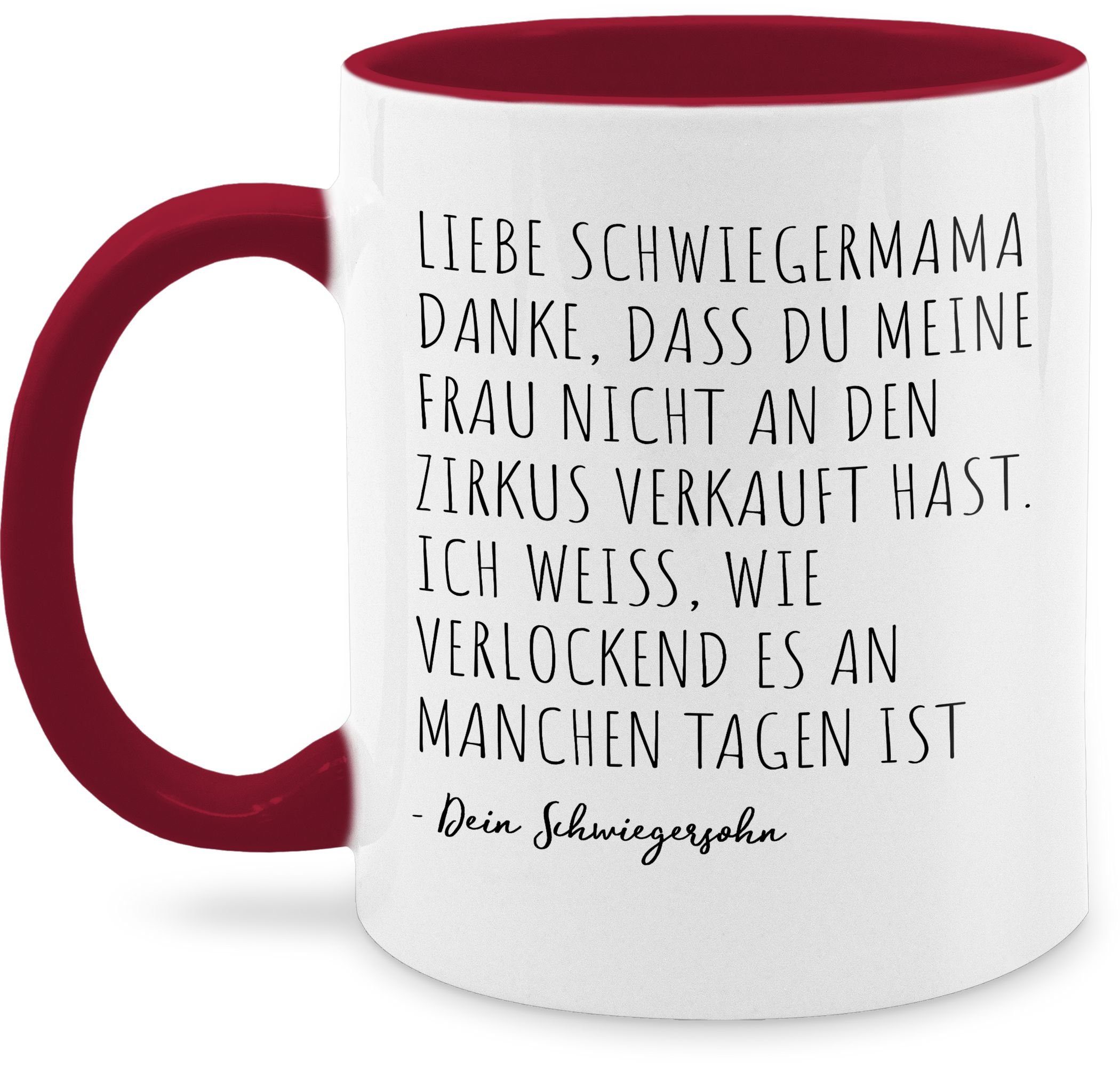 Shirtracer Tasse Beste Schwiegermutter Geschenk Schwiegermama lustig von Schwiegersohn, Keramik, Schwiegermutter 2 Bordeauxrot