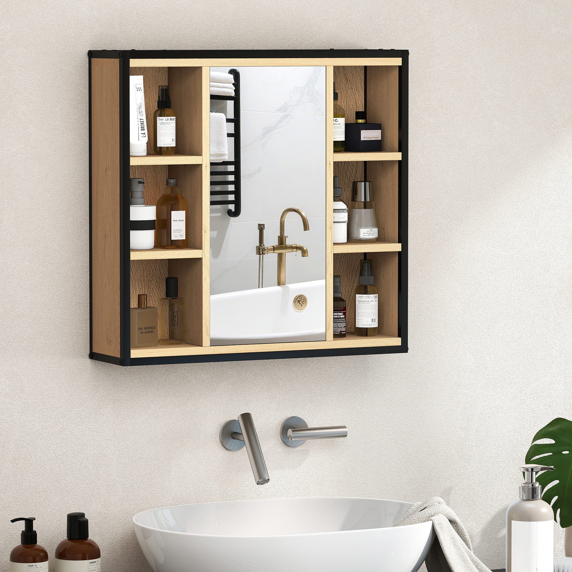 HOMCOM Spiegelschrank mit Spiegel, 6 offenen Fächern (60x16x58,5 cm Badschr günstig online kaufen