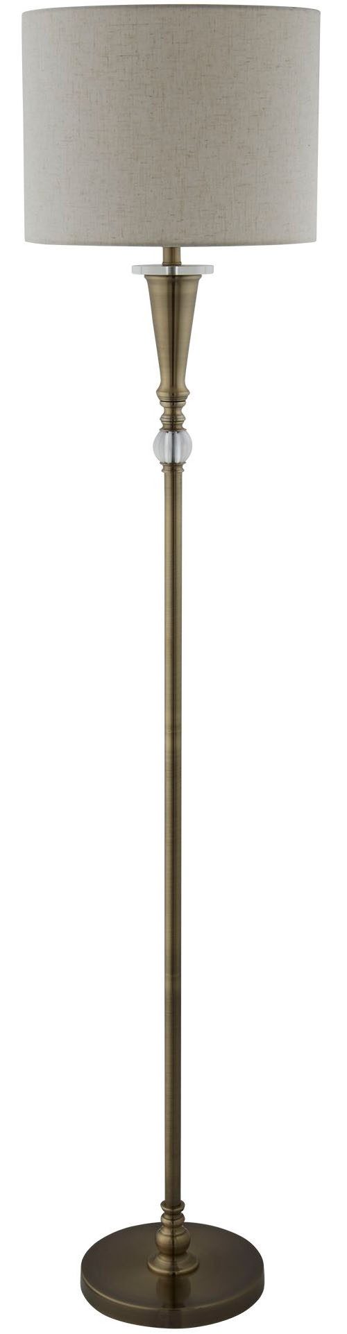Searchlight Stehlampe Oscar Floor Lamp - Antique Brass Metal & Linen Shade, Leuchtmittel wechselbar