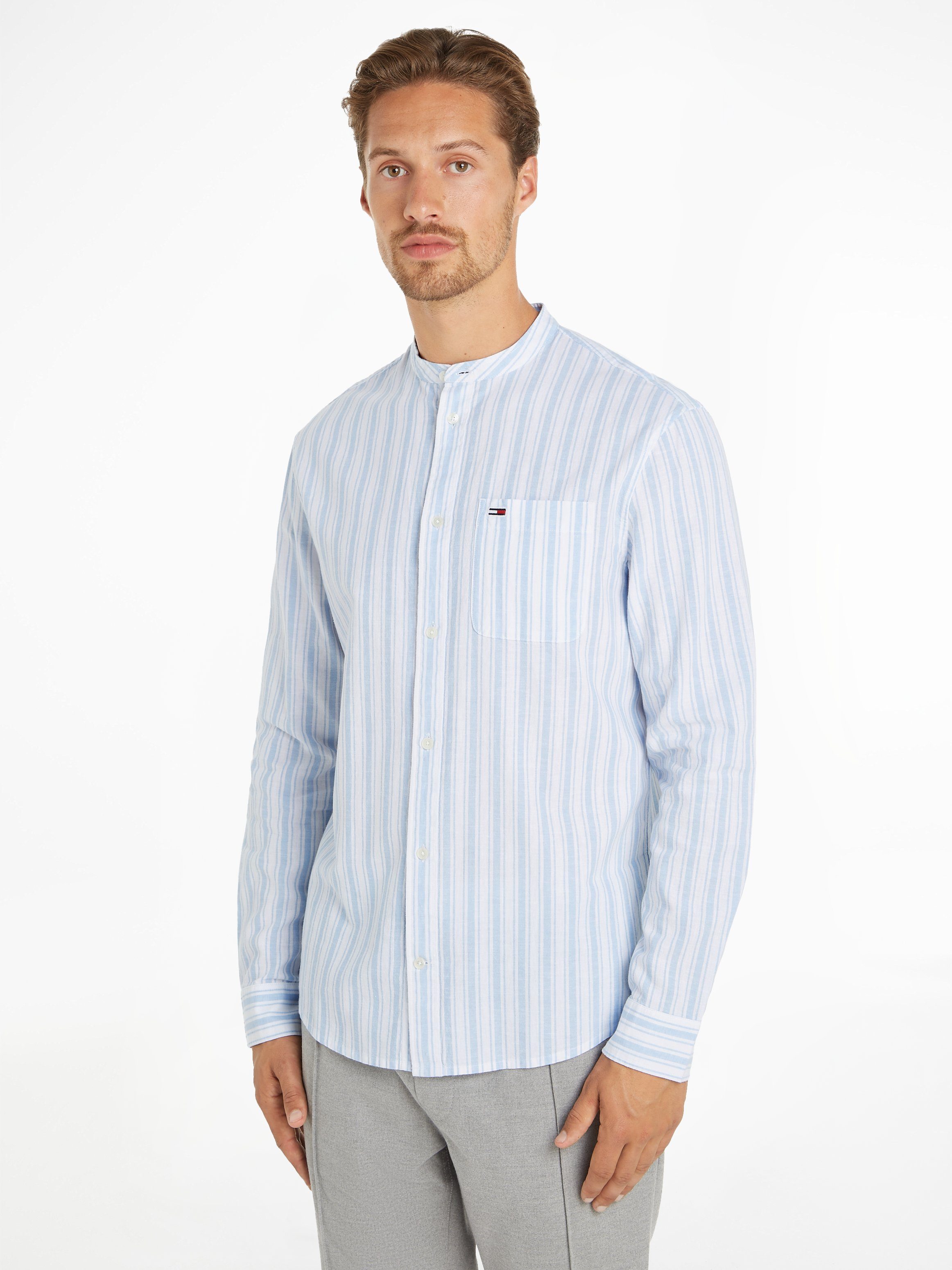 Tommy Jeans Langarmhemd TJM MAO STRIPE LINEN BLEND SHIRT