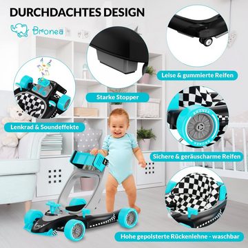 Bronea Lauflernhilfe 4-in-1 Baby Gehfrei ab 6 Monate Lauflernwagen Auto mit Lenkrad & Musik