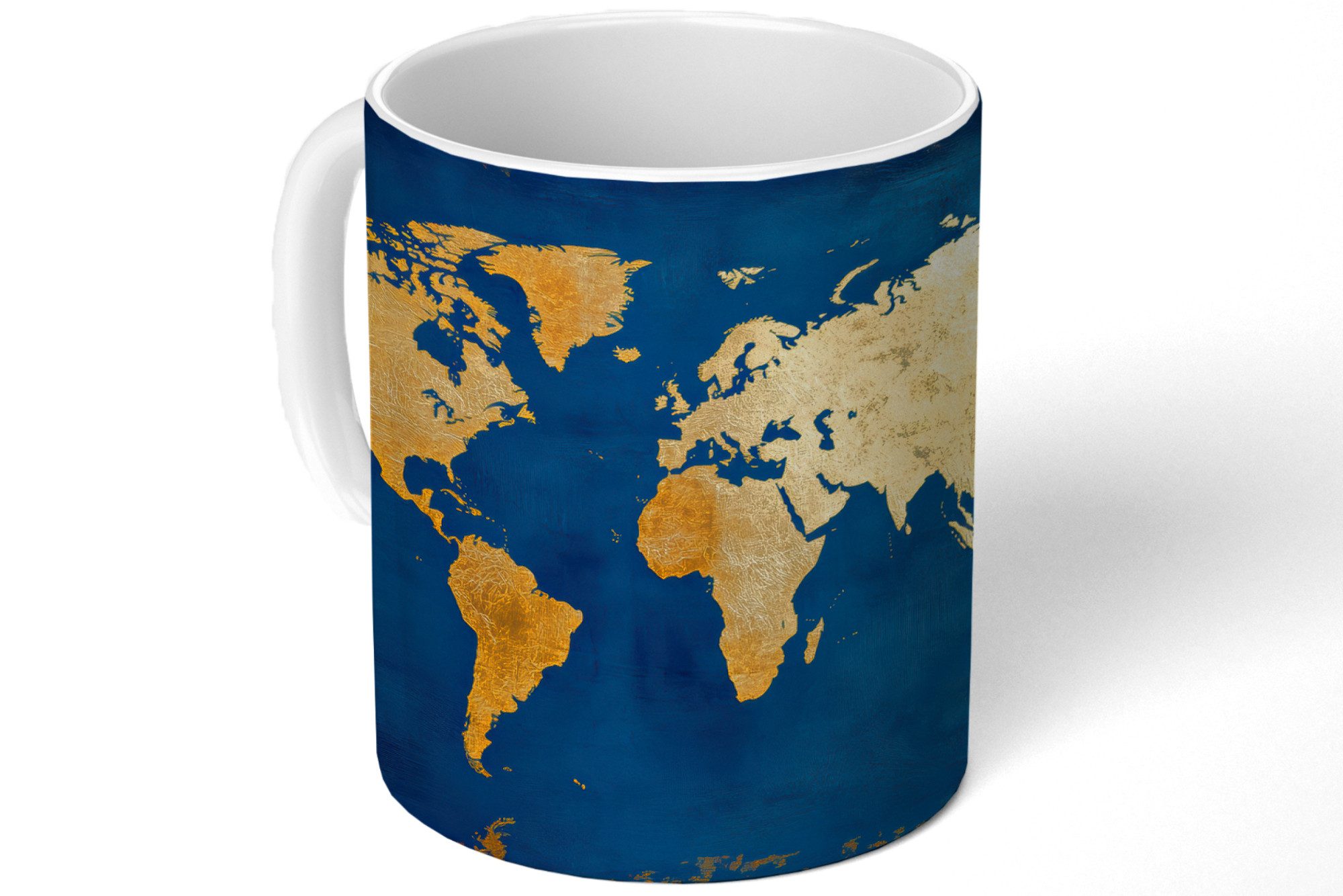 MuchoWow Tasse Weltkarte - Gold - Dunkelblau, 1-tlg., Keramik, Kaffeetassen, Teetasse, Becher, Kaffeebecher, Geschenk