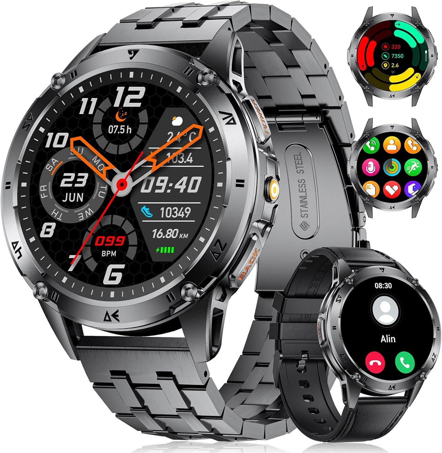 FoxBox Herren's Smartwatch Telefonfunktion 530mAh IP68 Wasserdicht Smartwatch (1.43 Zoll, Android/iOS), 1-tlg., 100+ Sport Modi Smart Watch Herzfrequenz Schlafmonitor Android iOS